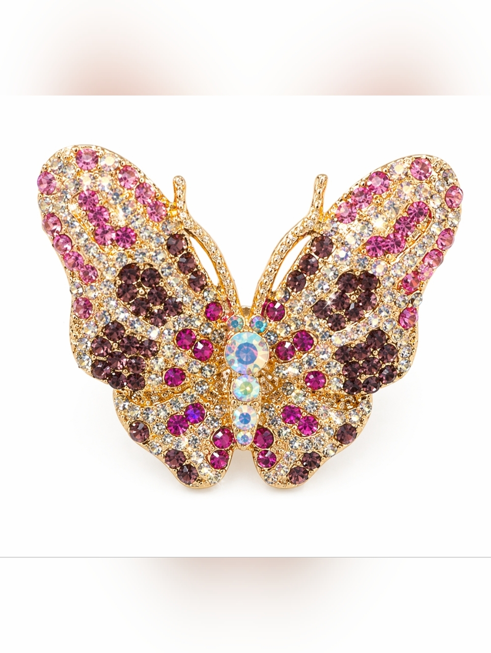 Gold Tone Crystal Butterfly Brooch Pin – Multicolor/Purple Rhinestone Sparkle